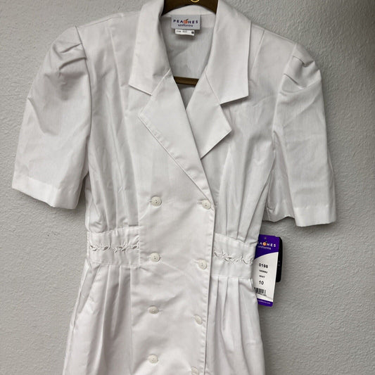 Peaches White Uniform Lab Coat Dress Sz 10 New