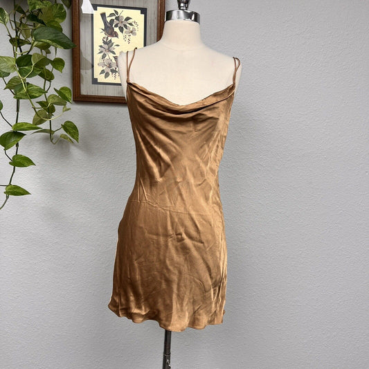 Camila Coelho Adora Strappy Cowl Neck Mini Dress Size S Toffee