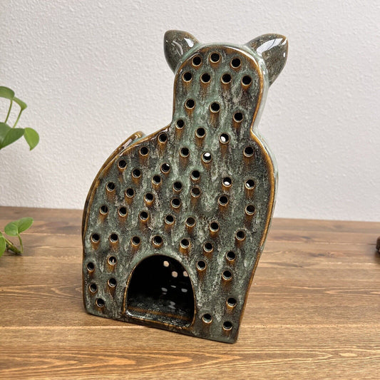 Ceramic Glazed Cat Tealight Candle Holder - Great Cat Lovers