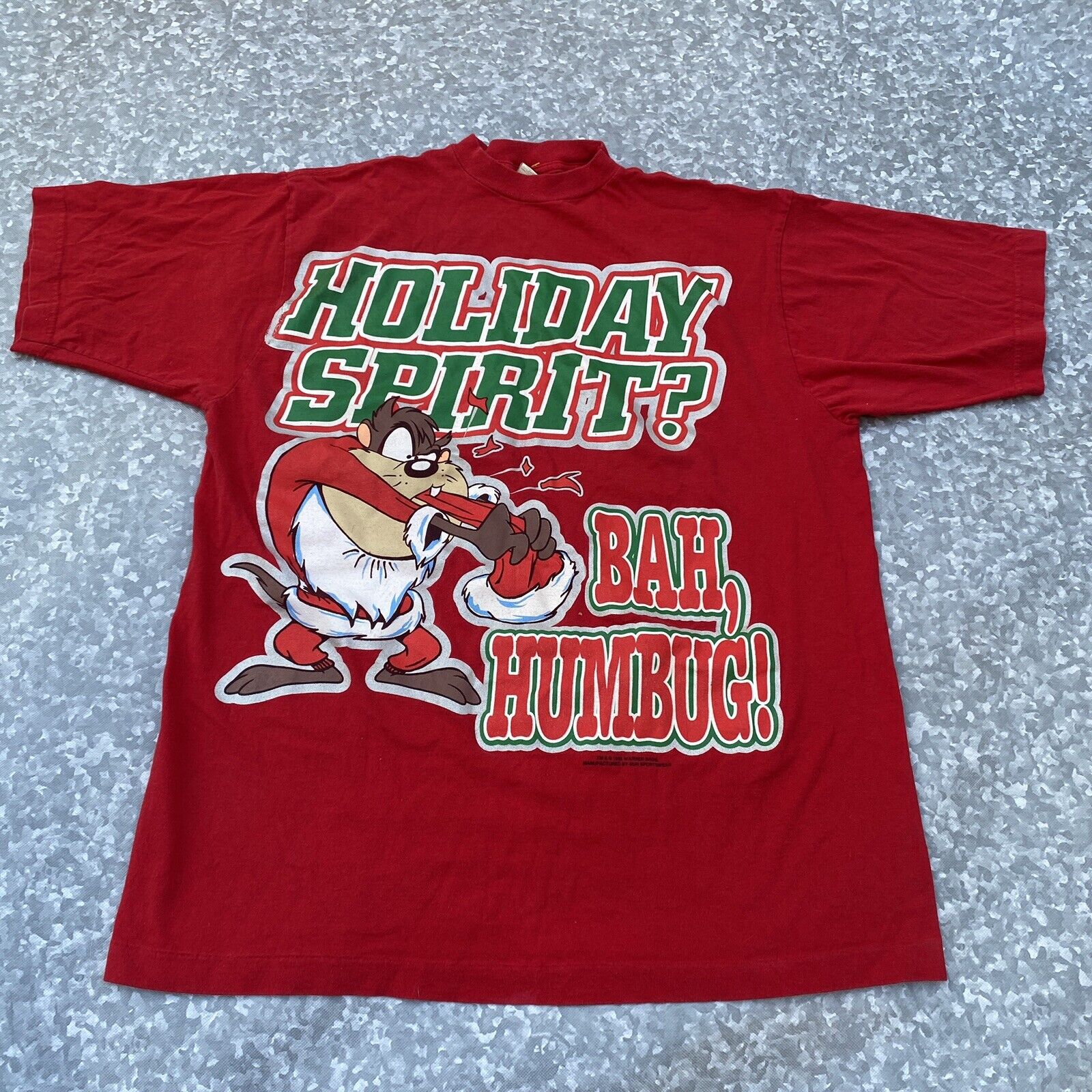 Vintage Taz Tasmania Devil Looney Tunes Holiday Christmas T Shirt 1995