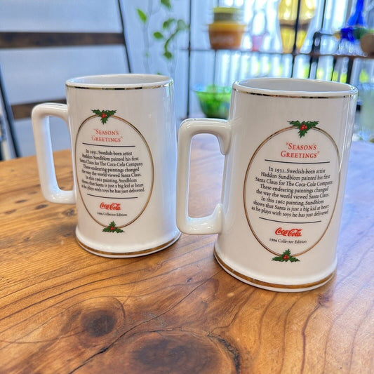 2 Vintage Coca-Cola Santa Christmas Mugs 1996 Collector Edition Season Greetings