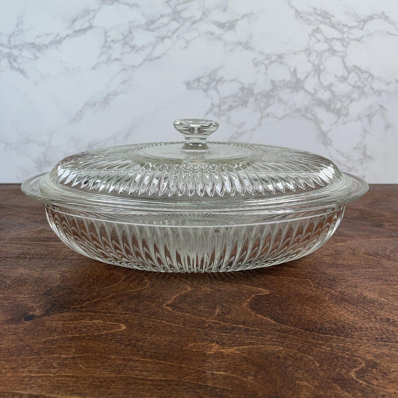 Vintage Ribbed Casserole Dish With Lid - Mid Oven Ware