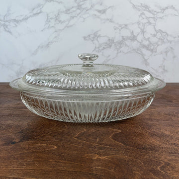 Vintage Ribbed Casserole Dish With Lid - Mid Oven Ware