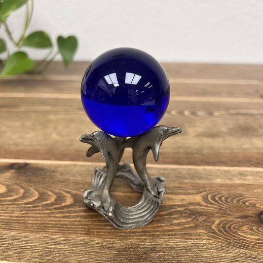 Pewter Dolphins & Cobalt Blue Ball Home Office Decor Sunglo Vintage 1993