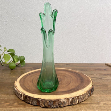 Five Finger Swung Vase Stretch Emerald Green Art Glass Vintage MCM  11.5” Retro