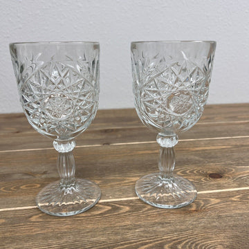 Set 2 Vintage Libbey HOBSTAR Star of David Water Wine Goblets Glasses 7 1/4"