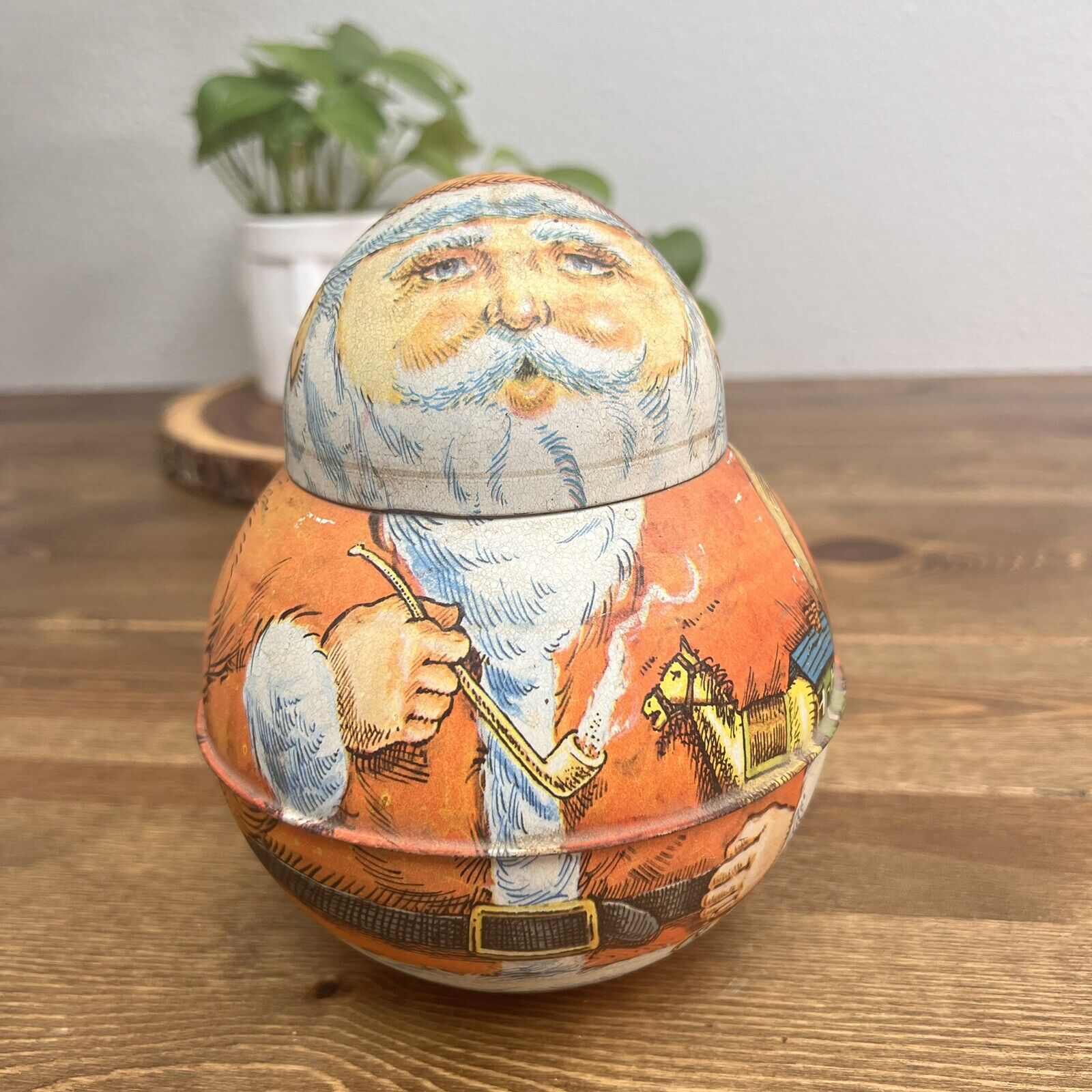 Vintage 1980 Christmas Santa Claus Pipe Roly Poly Bristol Ware Tobacco Tin