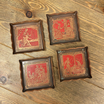 Missions of California Vintage Art Copper Small Trinket Trays Set of 4