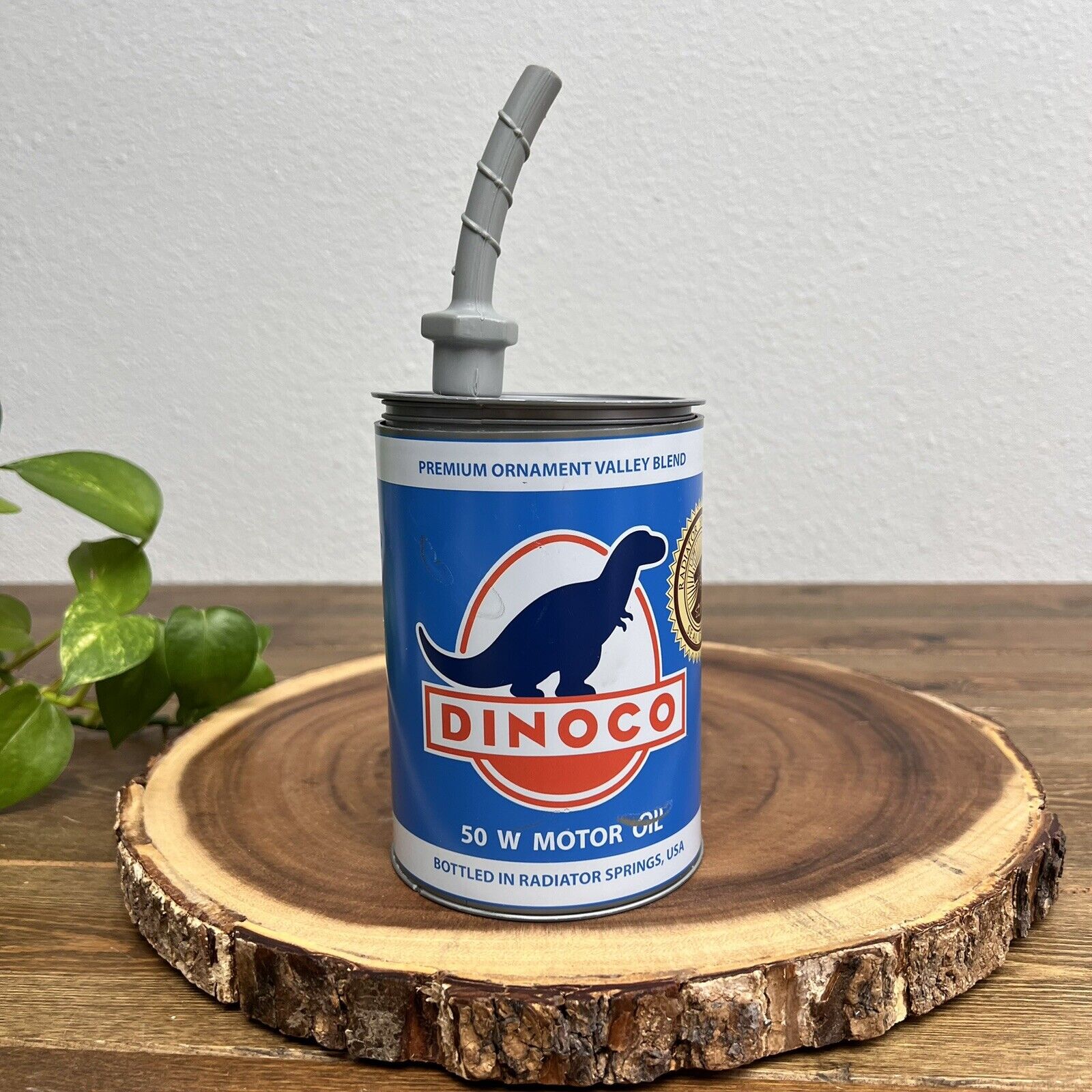 Disneyland Disney Parks Pixars cars Blue Dinoco Motor Oil Can Sipper Drink Cup