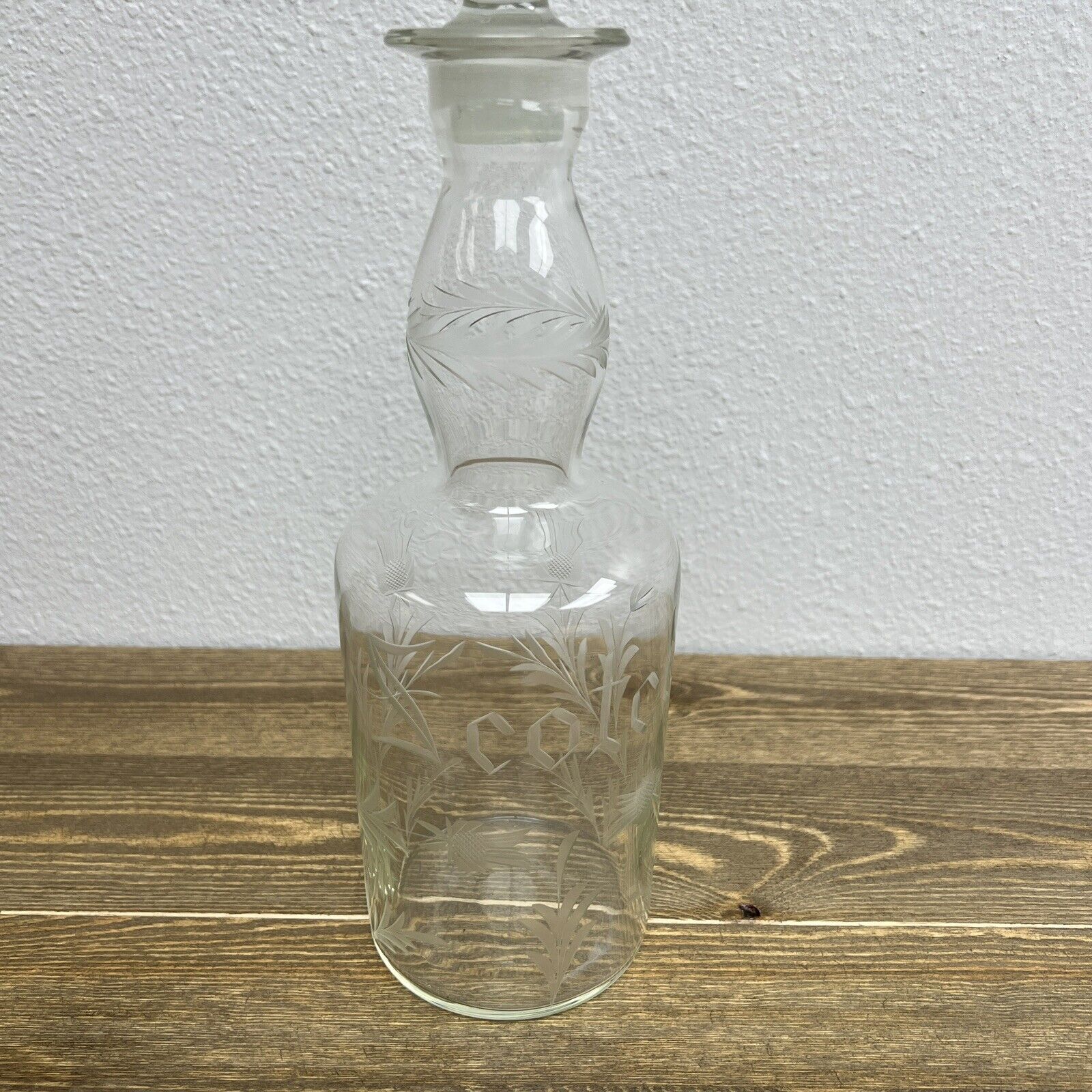 Scotch Glass Bottle Etched Deco Flower Glass Clear