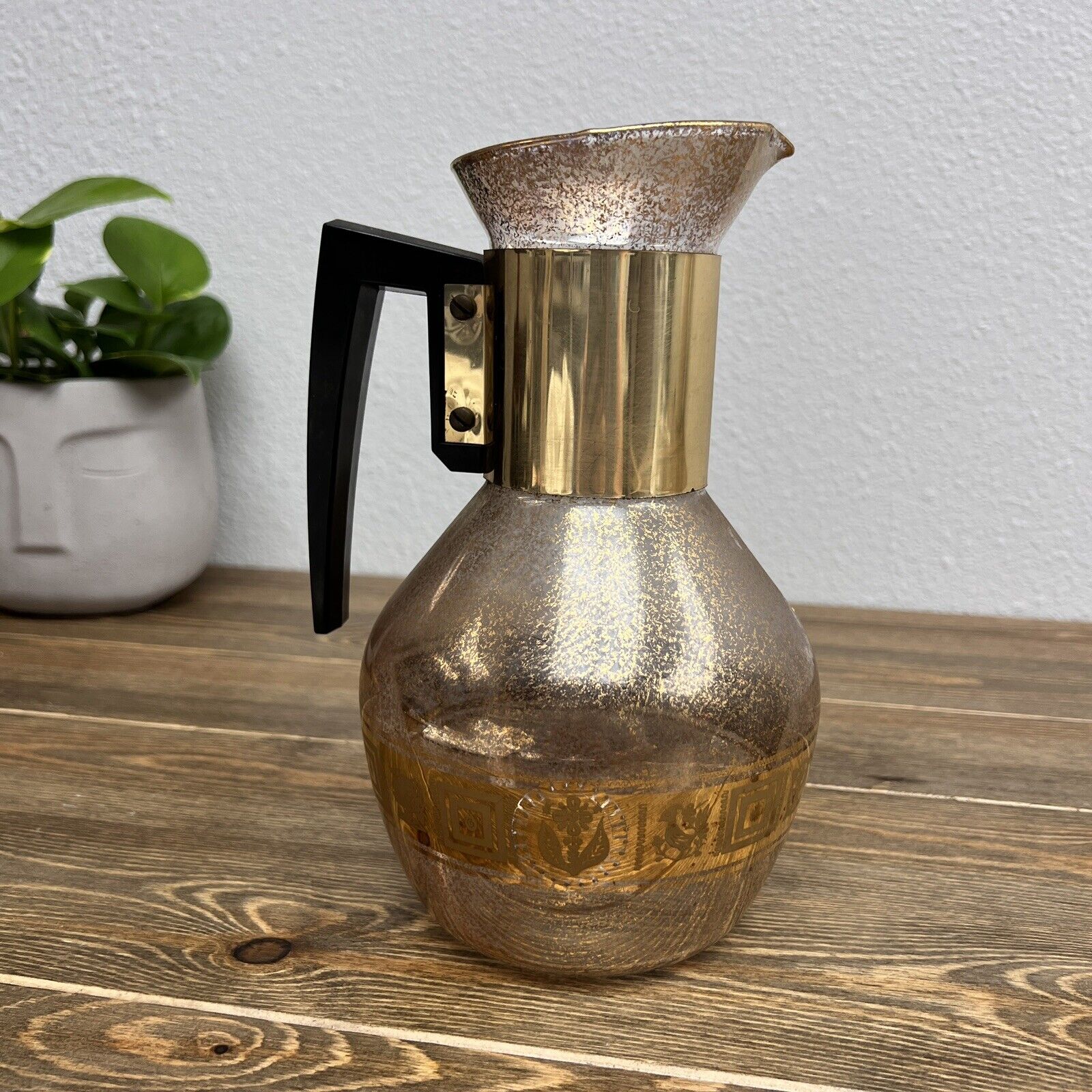 Vintage MCM Colony Glass Coffee Carafe Black and Gold