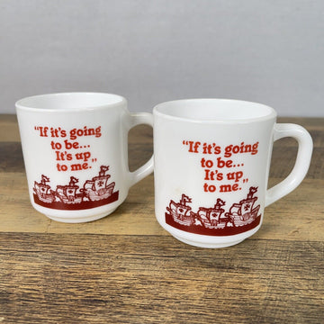 2 Motivational Vintage Arcopal France "If Its Going to Be,Its Up To Me" Mug Cups