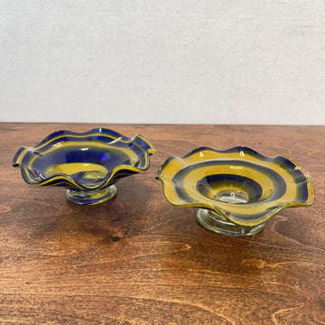 Glass Artist, BLOWING  Glass  Candy Dish Set Blue & Yellow