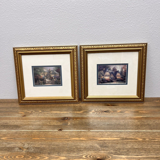 Thomas Kinkade Hollyhock house print framed Set Of 2