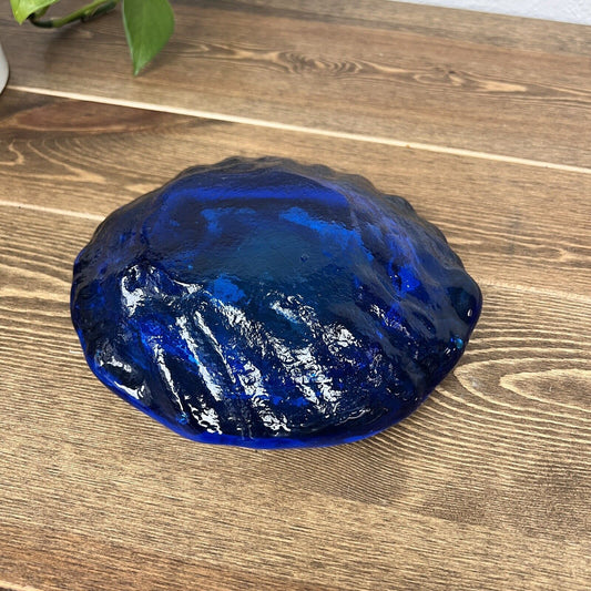 Blenko Amoeba FreeForm Blue art Glass Ashtray Trinket Dish candy dish thick