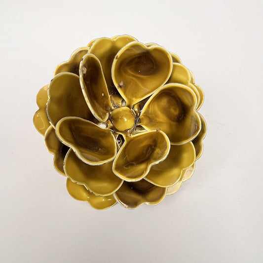 Vintage Floral Flower Gold Yellow Enamel Brooch Pin