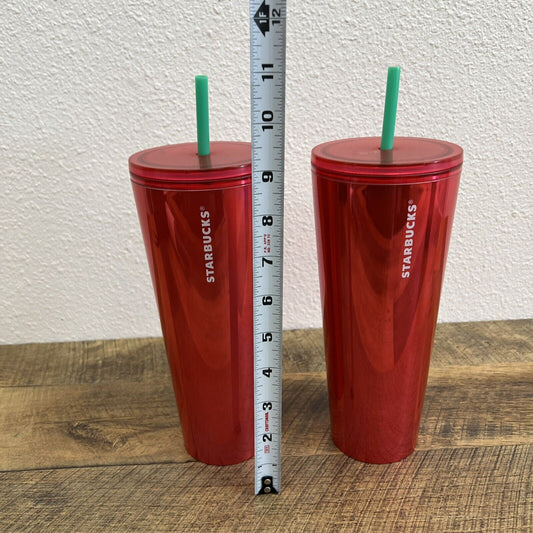 Starbucks Iridescent Red 24 oz Tumbler Cup Set Of 2