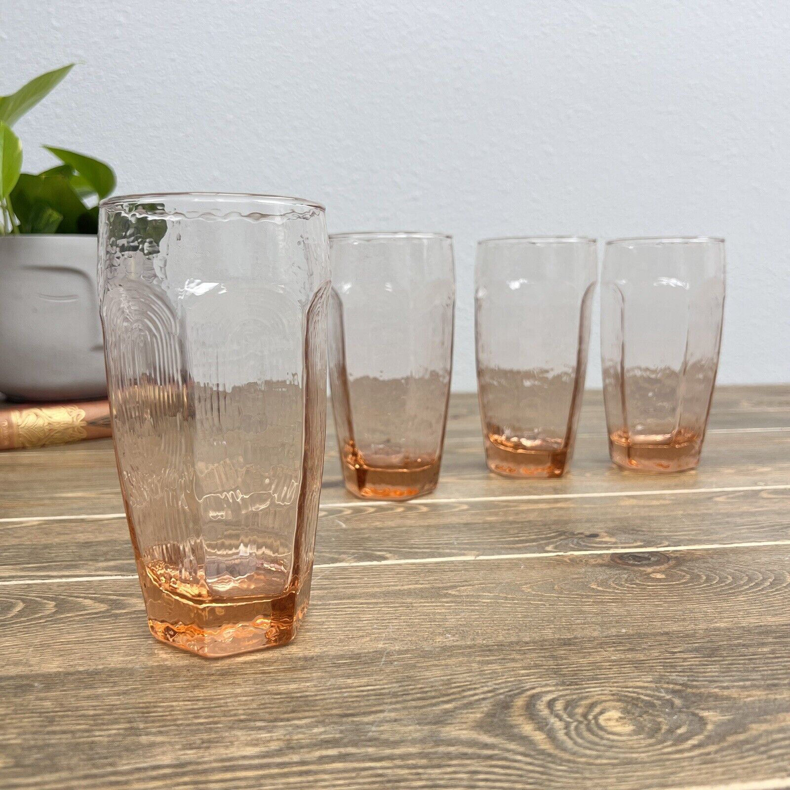 4 Vintage Libbey Chivalry Pink 16 oz Tumblers Glasses