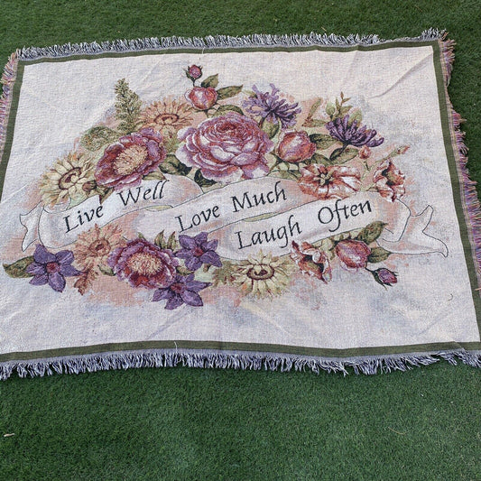 Collections Etc ”live Well, Love Much, Laugh” Tapestry Throw Blanket Vintage