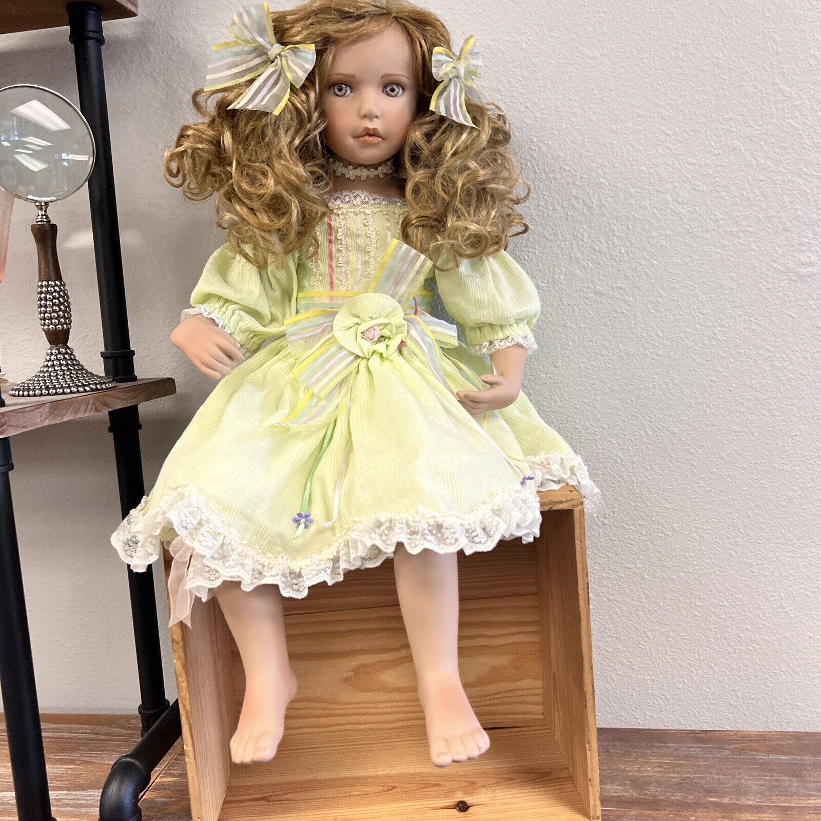 Rare Kathy Smith Fitzpatrick Porcelain Doll Bright Hazel Eyes & Curly Hair 2004