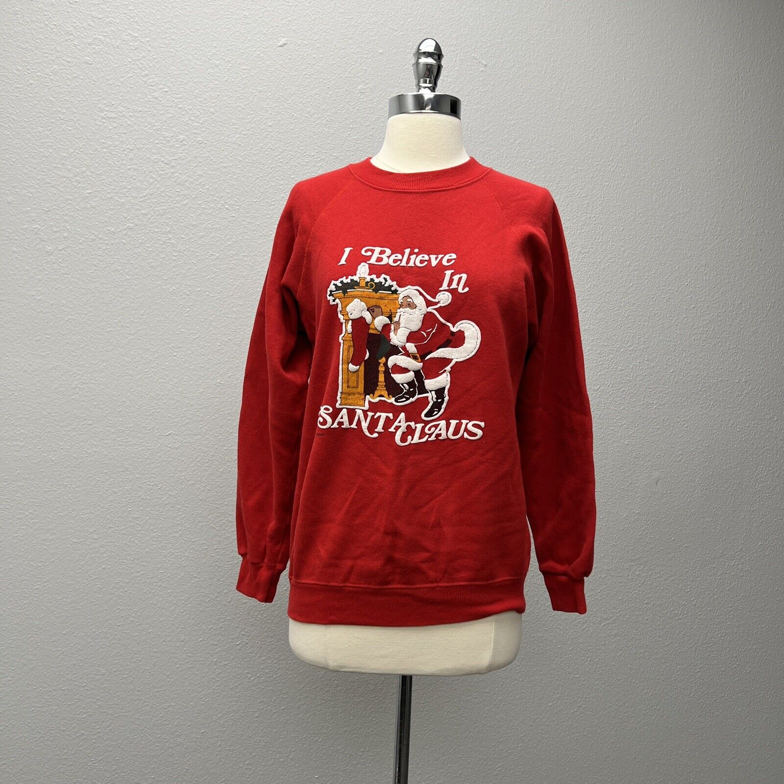 Rare VTG I Believe In Santa Claus 1989 Crewneck Sweatshirt Christmas Red M
