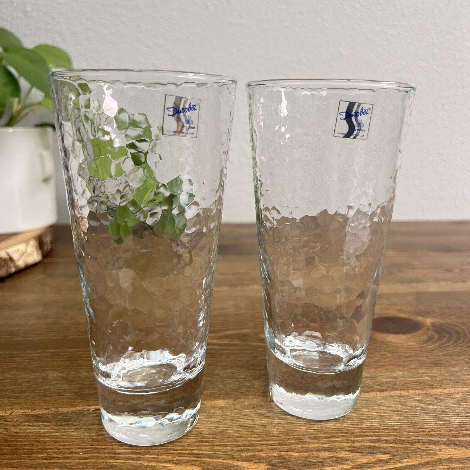 Durobor Drinking Glasses w/Hammered “ICY” TEXTURE Made In Belgium Set Of 2