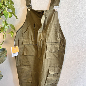 Sloppy Overall Big Pockets Workwear with Zipper Fly Comfort Sz L Olive Green