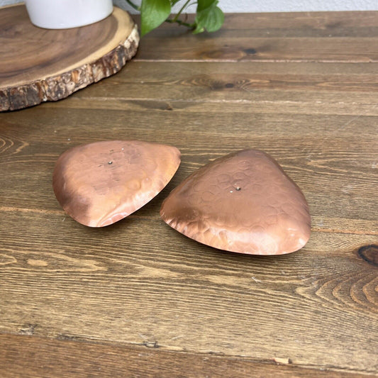 Lot of 2 Vintage House of Copper Hammered Metal Candlestick Holders Triangle