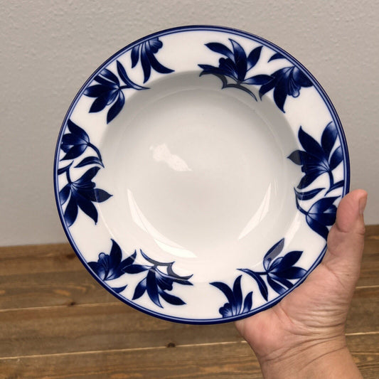 PIER 1 Ming Rimmed Soup Pasta Bowl Cobalt Blue & White Porcelain Set of 4