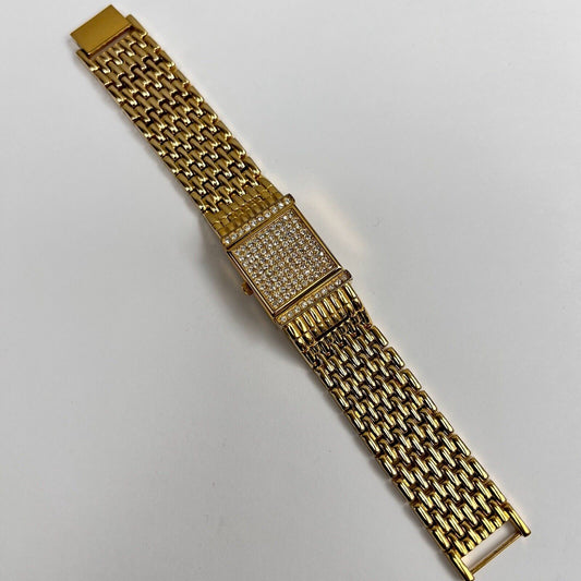 Gruen Precision Diamond Quartz Gold Tone Wristwatch with Reverse Bracelet Works