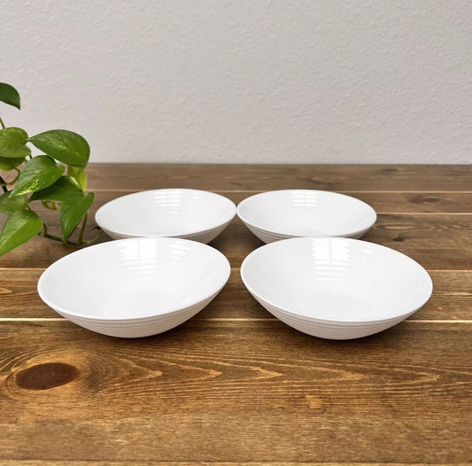 Set of 4 ARC Arcopal France White Ribbed Cereal or Soup Bowls at 6" x 2"