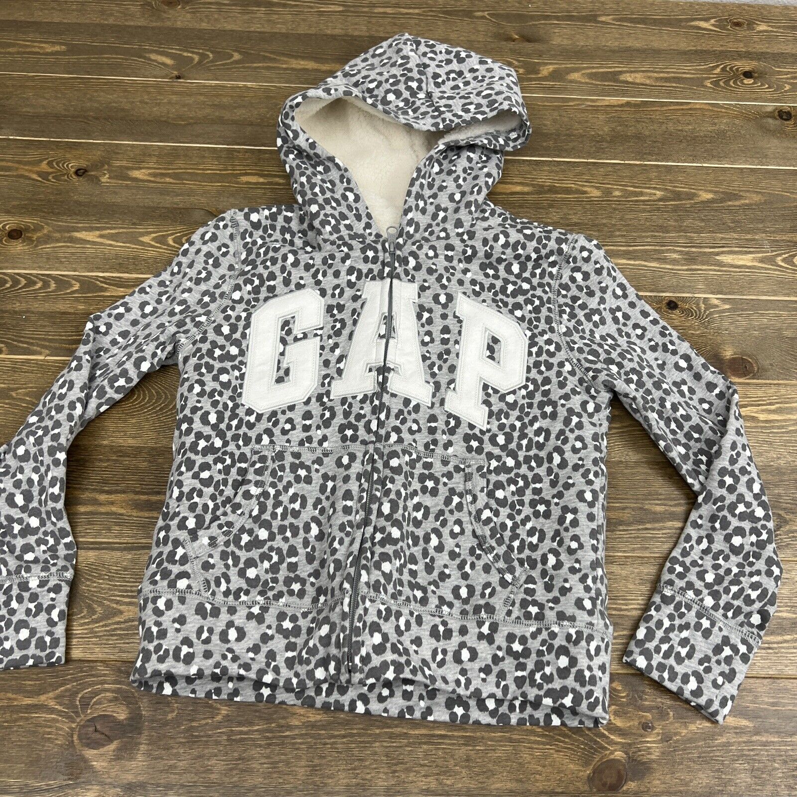 Kids GAP Logo Zip Hoodie Gray Cheetah Size 12 XLarge