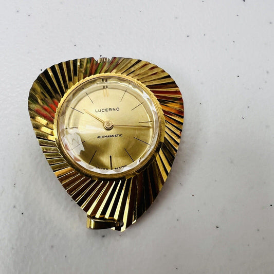 Vintage Lucerno Swiss Made Gold Tone Wind Up Watch Pendant