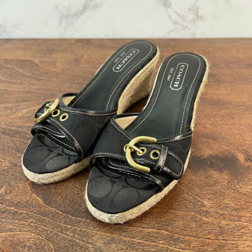 Black Coach Espadrille wedge slides, "Korrin" 6b sandals