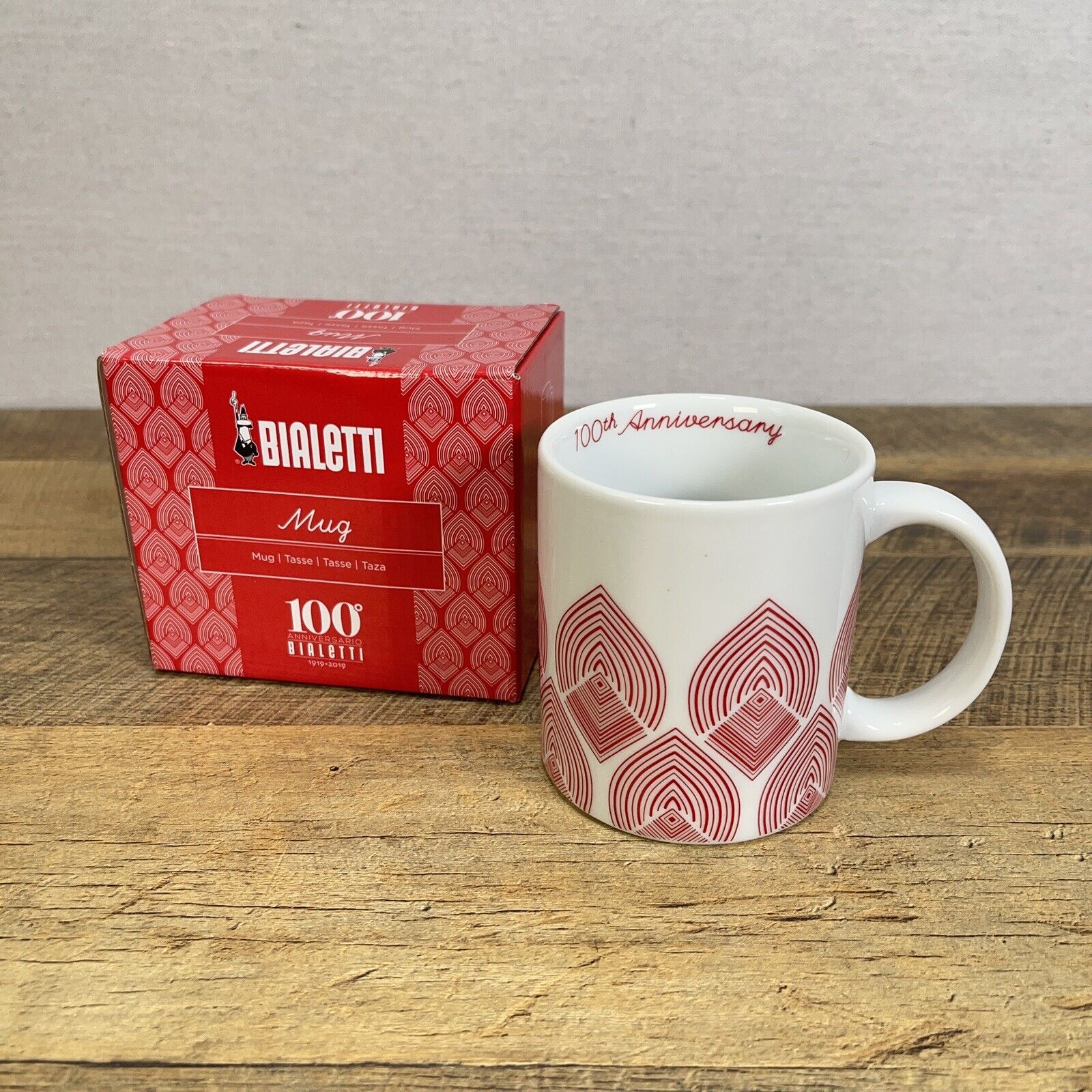 BIALETTI 100th Anniversary Collectors Coffee Mug 1919-2019 NEW White & Red 12oz