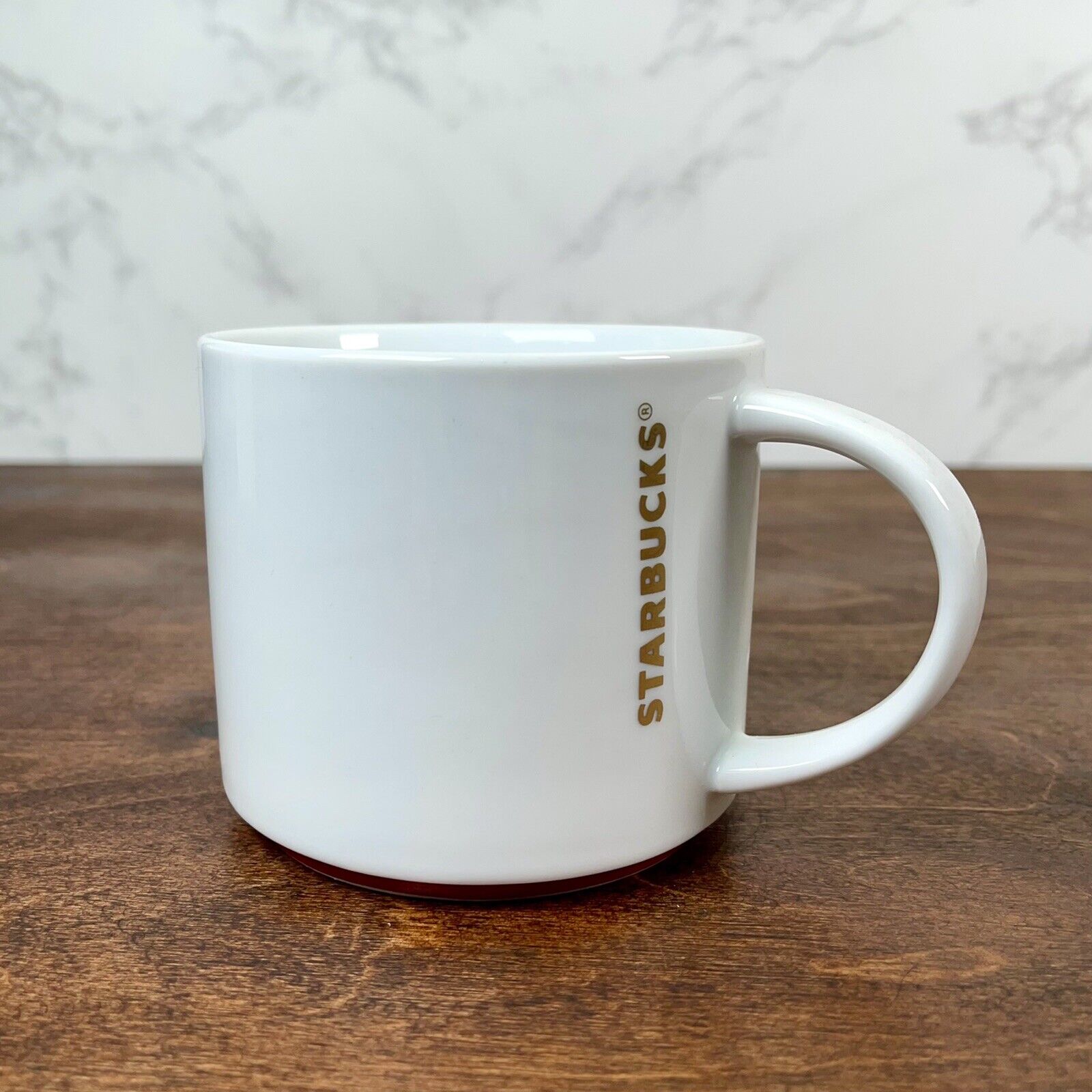 Starbucks 2012 Coffee Tea Mug Cup 16 oz / 473 ml Porcelain White w/ Gold Writing