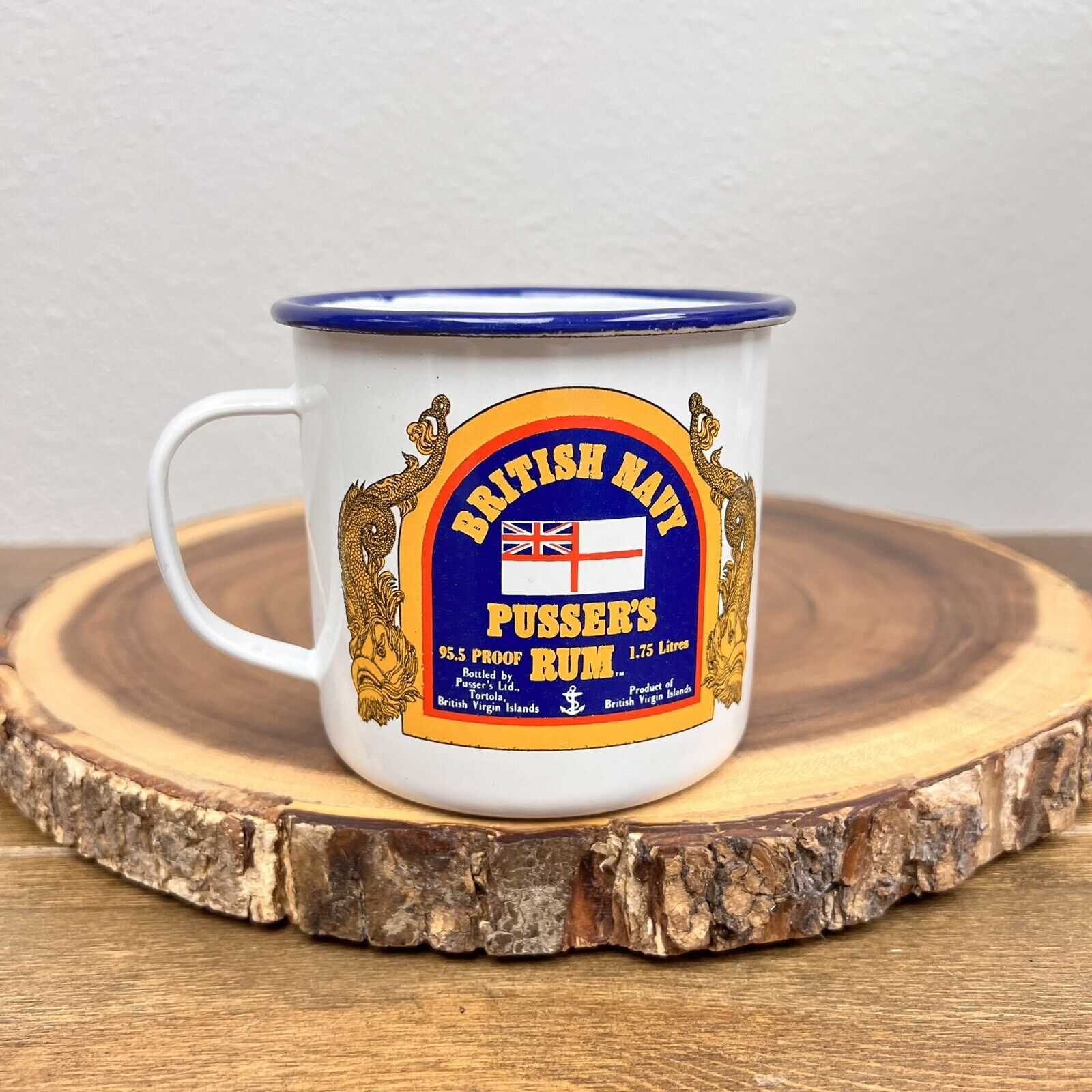 British Navy Pusser's Rum ~ Royal Navy Traditional Toasts Enamel Tin Mug/Cup