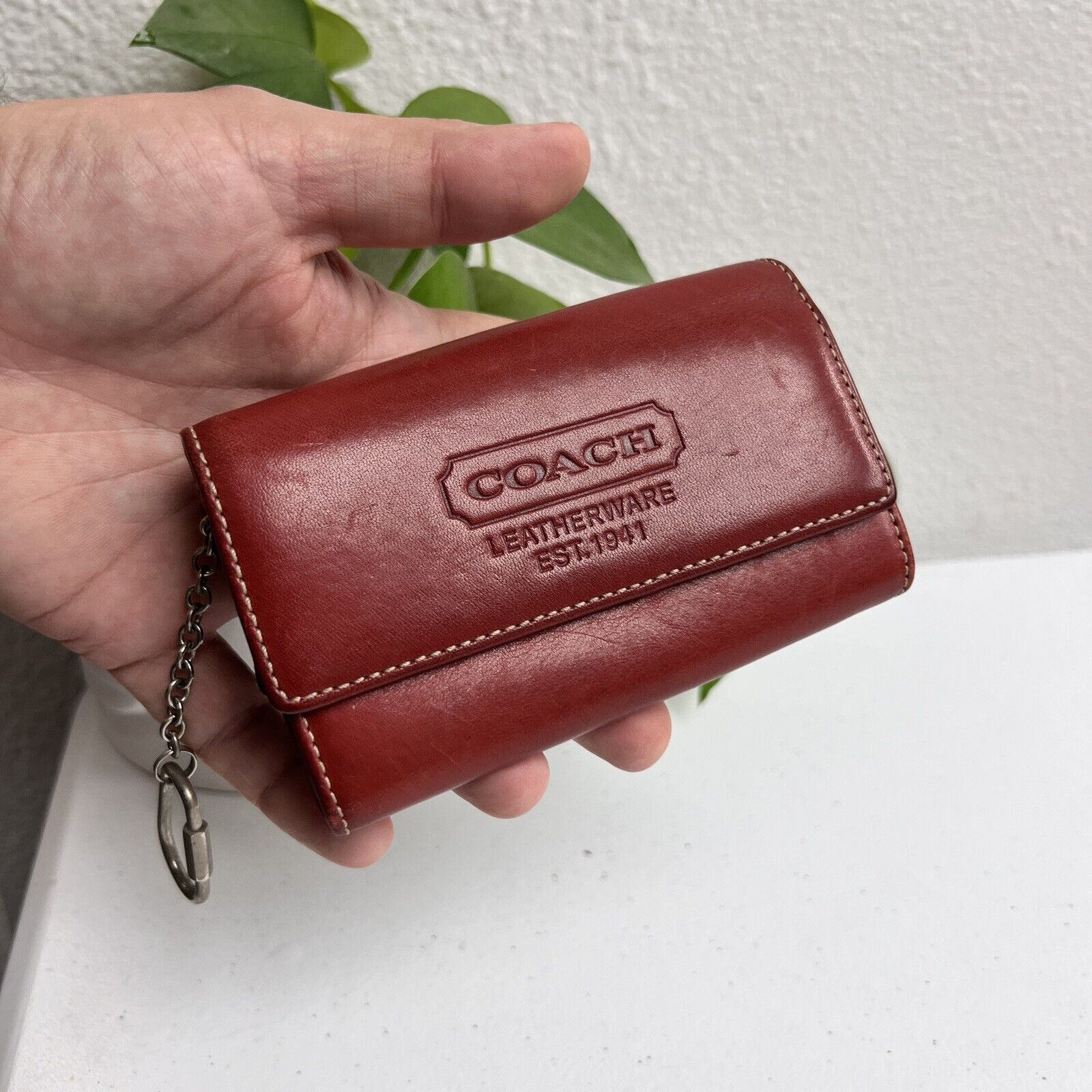 Coach Red Leather Wallet With Zipper Pocket