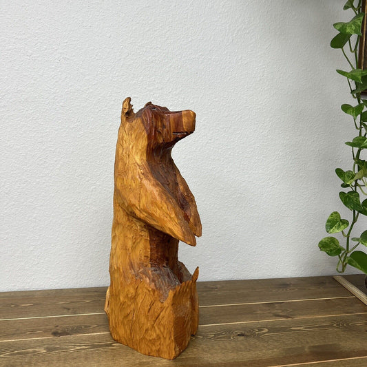 Rustic Wood Carving Standing Bear Sculpture 20” Home Decor