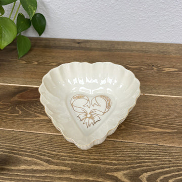 Vintage Belleek Ireland Happy Anniversary Heart Shaped Porcelain Dish