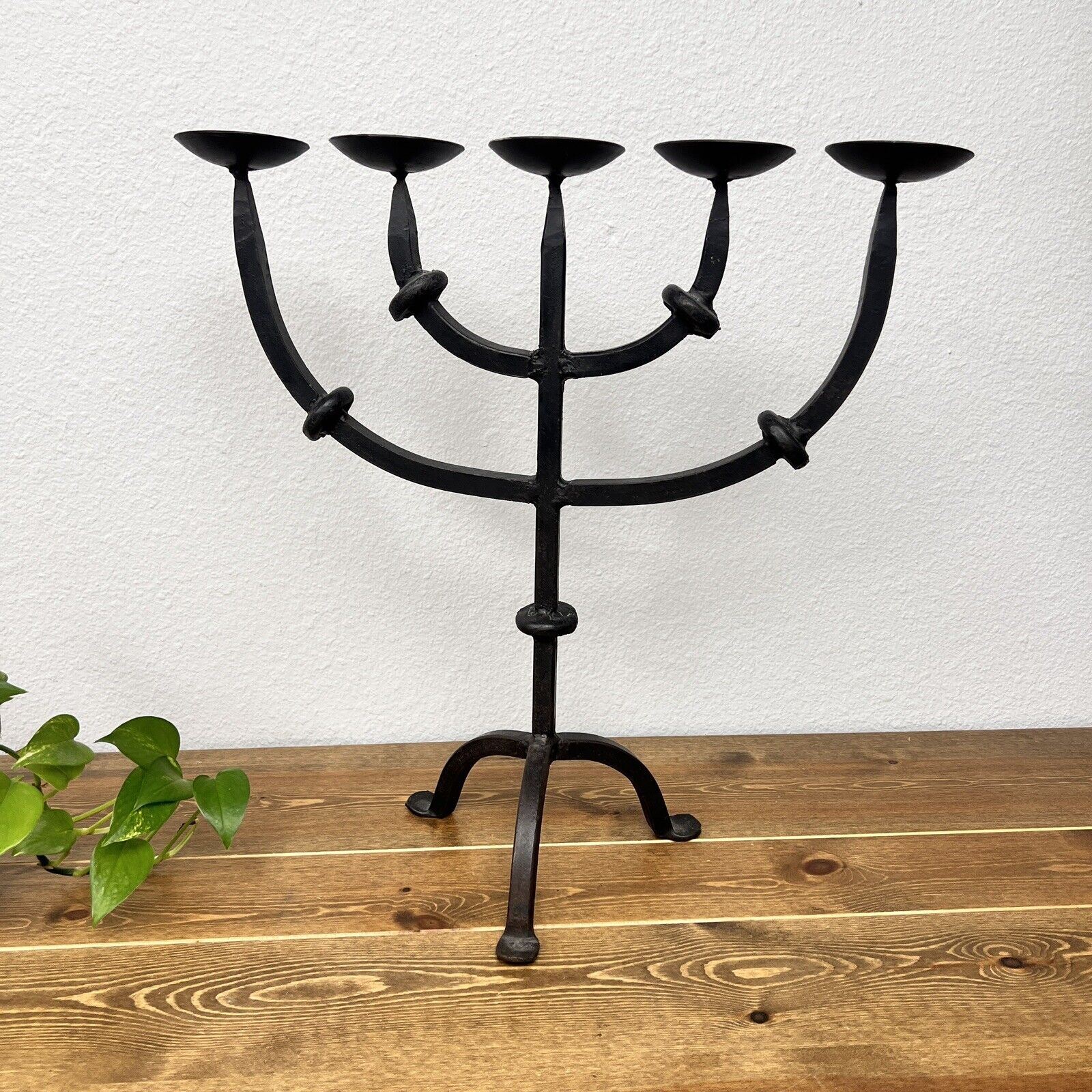 Large Brutalist Wrought Iron 5-Arm Candleholder