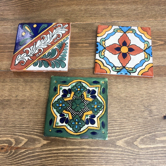 Vintage Decorative 4" Talavera Mexican Spanish Glazed Hand Crafted Accent Tiles