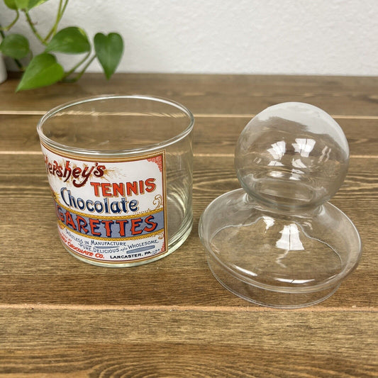 Vintage Hershey’s Tennis Chocolate Cigarettes Glass Jar W/ Glass Lid