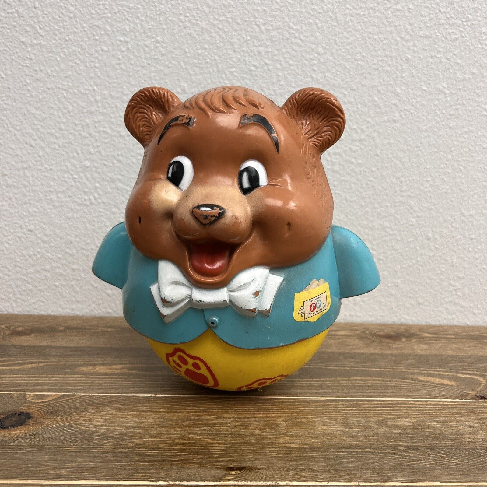 Vintage 1969 Fisher Price Chubby Cub Bear Roll Along Chime Ball Pull Toy Rolling