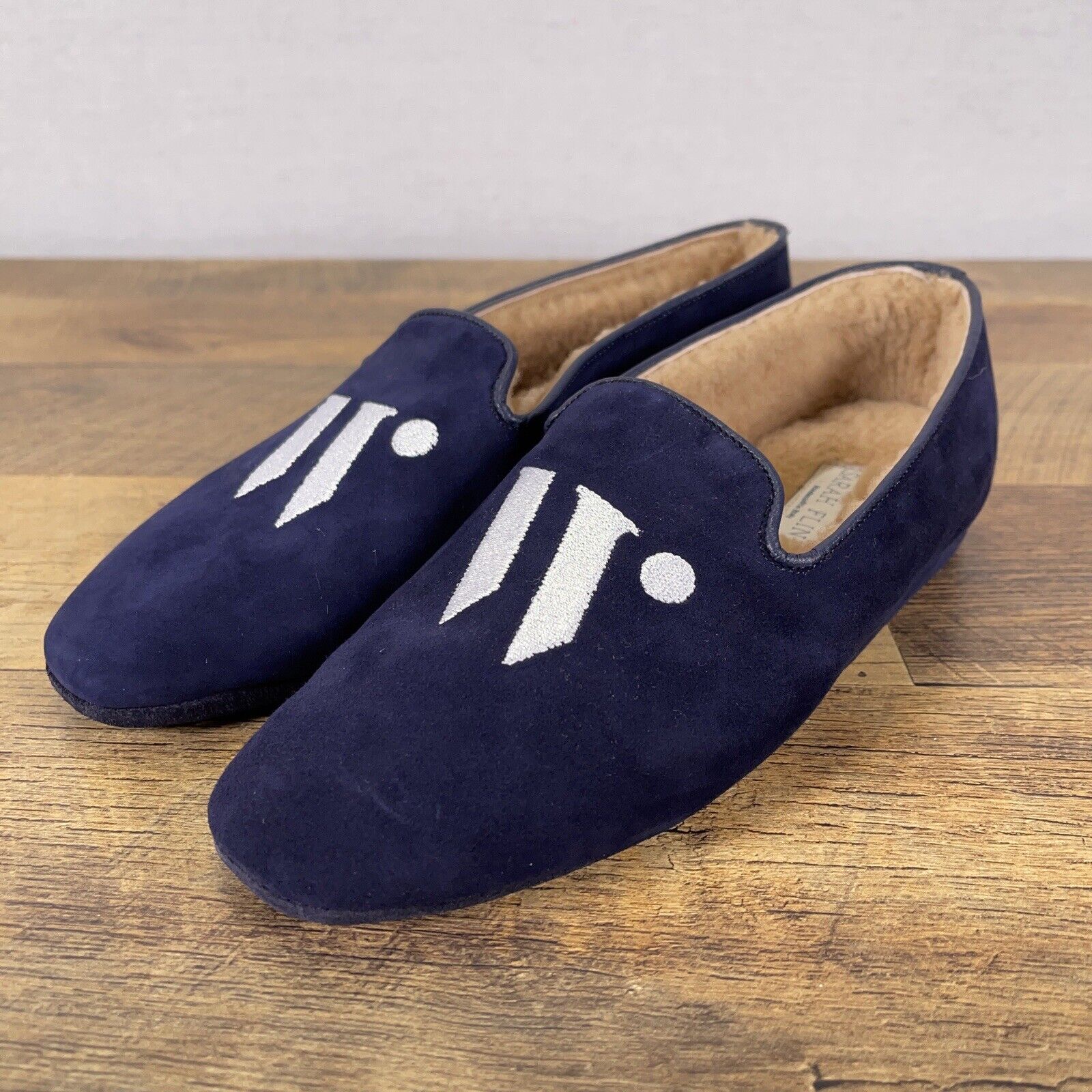 Sarah Flint x Wunderkind “W” Navy Blue Suede Slipper Flats Size 38