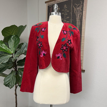 Vintage Punto Anna  Red Velvet Bolero Cropped Sweater Made in Italy Sz 44