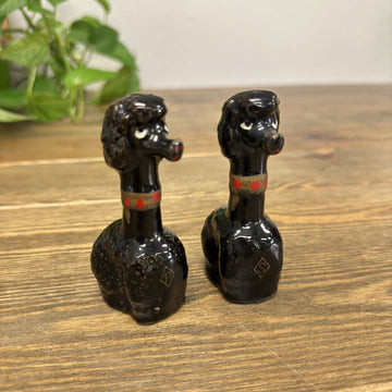 Vintage Kissing Poodle Dog Salt & Pepper Shakers 1960’s Black Red Long Neck