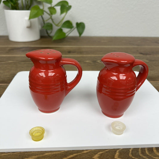 Le Creuset Cerise Red Salt And Pepper Shakers with Handles Pitcher / Jug Style