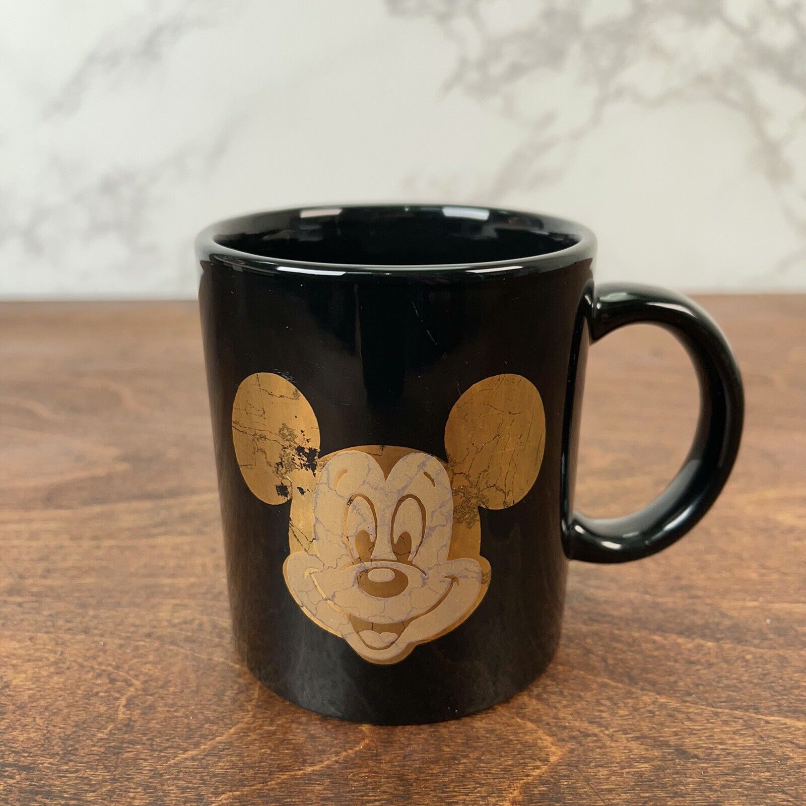 DISNEY MICKEY MOUSE COFFEE CUP MUG BLACK WITH GOLD MICKEY