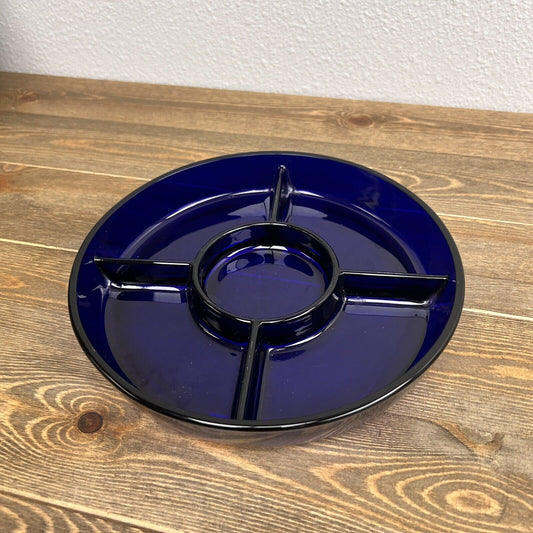 Cobalt Blue Round Divided Relish Server Dish